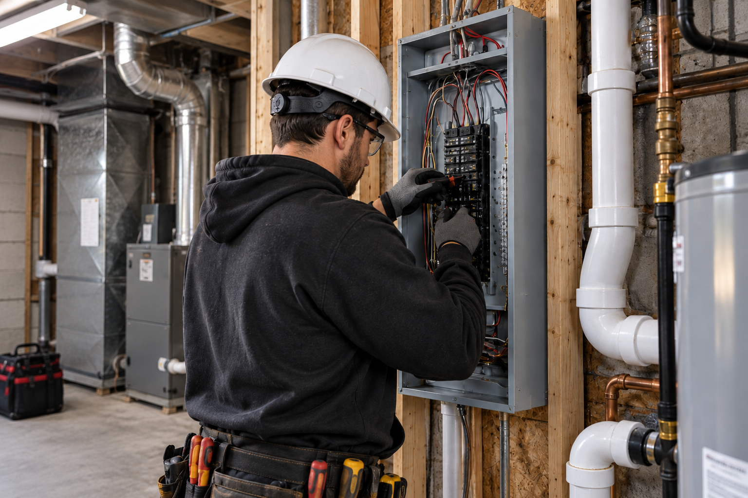 Electrical and plumbing building systems work